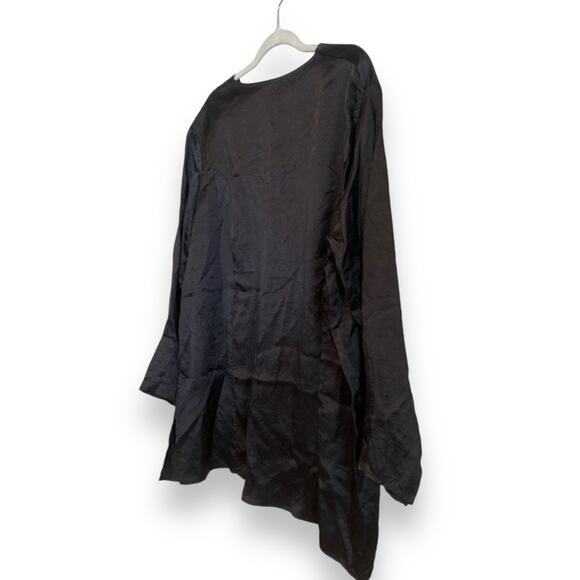 Womens Vintage Justin Allen Black Satin Polyester Collarless Button Up Size 2X - Picture 15 of 16